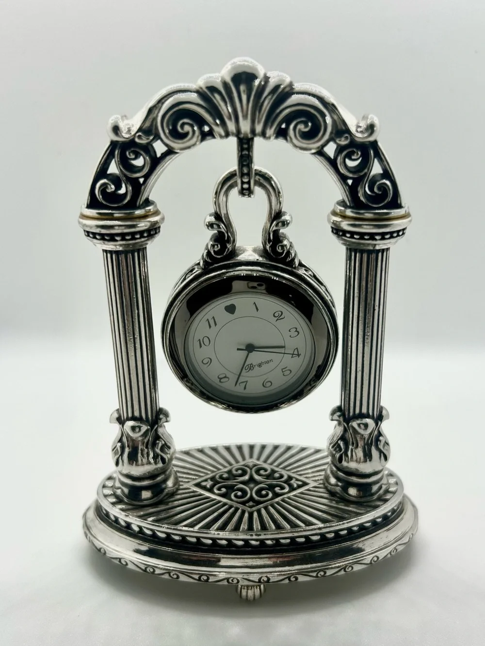Brighton Silver Ornate Arch Pocket Watch Display Clock